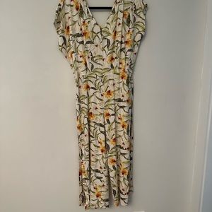Tropical print linen blend jumpsuit
